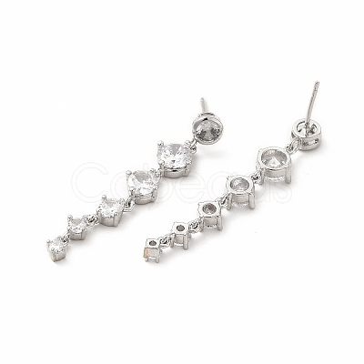 Brass Cubic Zirconia Dangle Stud Earrings for Women EJEW-H091-08-1