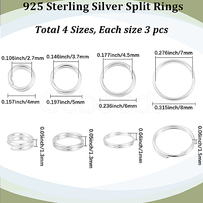 12Pcs 4 Styles 925 Sterling Silver Split Rings STER-BBC0008-55-1