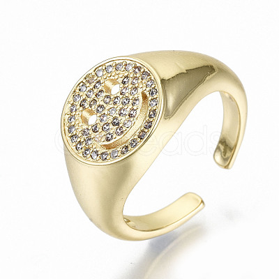 Brass Micro Pave Clear Cubic Zirconia Cuff Rings RJEW-S044-077-NF-1