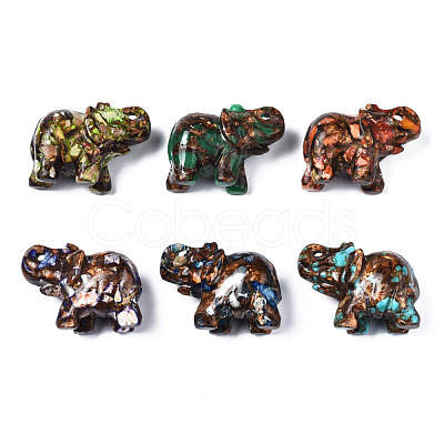 Elephant Assembled Natural Bronzite & Synthetic Imperial Jasper Model Ornament G-N330-62-1