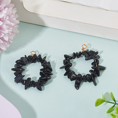 2Pcs Natural Obsidian Chip Beaded Pendants PALLOY-TAC0232-05-1