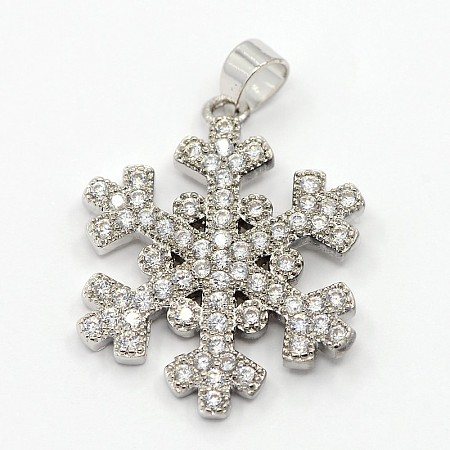 CZ Christmas Jewelry Brass Micro Pave Cubic Zirconia Snowflake Pendants ZIRC-M026-01P-1
