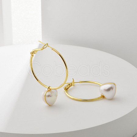 Brass Heart Hoop Earrings LS-EJEW-A121-13G-1