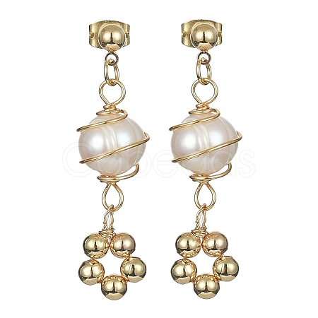 Natural Pearl Dangle Stud Earrings EJEW-JE05304-1