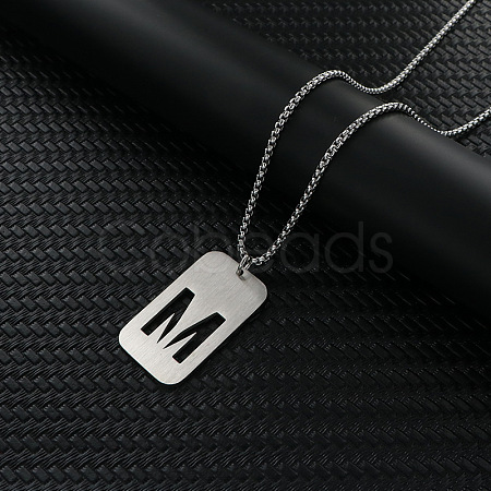 Rectangle with Hollow Out Letter 201 Stainless Steel Pendant Necklaces FS-WG34D20-04-1
