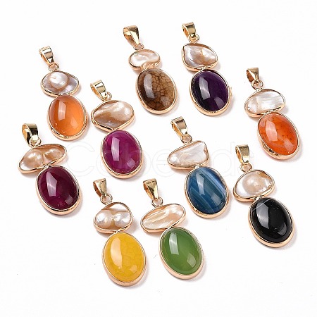 Natural Agate with Natural Shell Pendants G-G990-01B-KCG-1