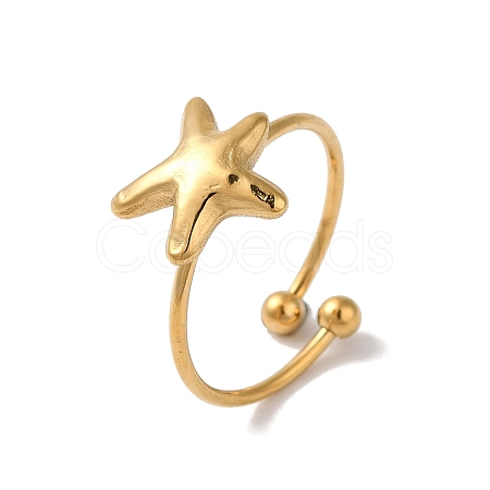 Ion Plating (IP) 304 Stainless Steel Starfish Open Cuff Rings for Women RJEW-M167-08C-G-1