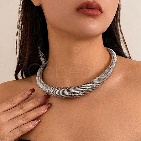 Iron Round Snake Chains Choker Necklaces NJEW-P289-04P-1