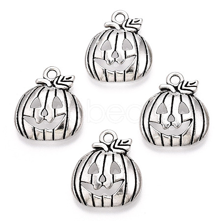 Tibetan Style Halloween Pumpkin Jack-O'-Lantern Alloy Pendants TIBEP-Q050-07AS-1
