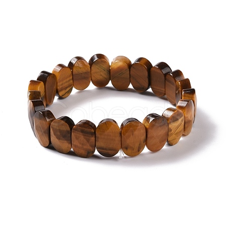 Natural Tiger Eye Oval Beaded Stretch Bracelet G-E010-01A-1