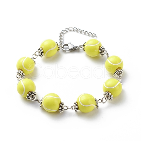 Sport Ball Theme Acrylic Round Beaded Bracelet BJEW-JB08660-03-1