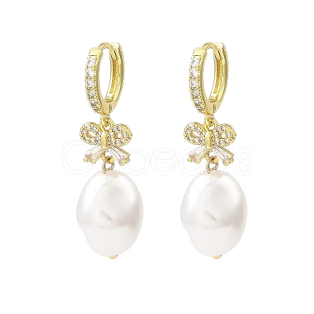 Bowknot Brass Micro Pave Cubic Zirconia Hoop Earrings EJEW-L270-009G-1