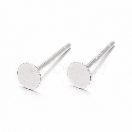 925 Sterling Silver Round Flat Pad Stud Earring Findings STER-T002-200S-1