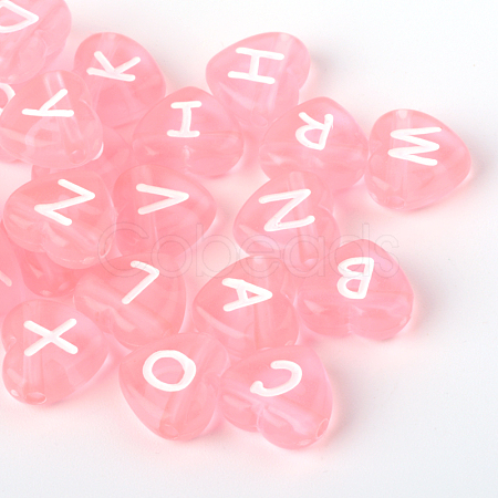 Transparent Acrylic Heart Horizontal Hole Letter Beads X-TACR-Q101-01A-1