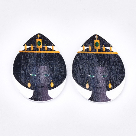 Printed Wooden Big Pendants WOOD-S050-16N-1