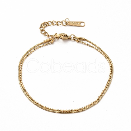 Ion Plating(IP) 304 Stainless Steel Round Snake & Ball Chains Double Layer Multi-strand Bracelet for Women BJEW-E074-03G-1