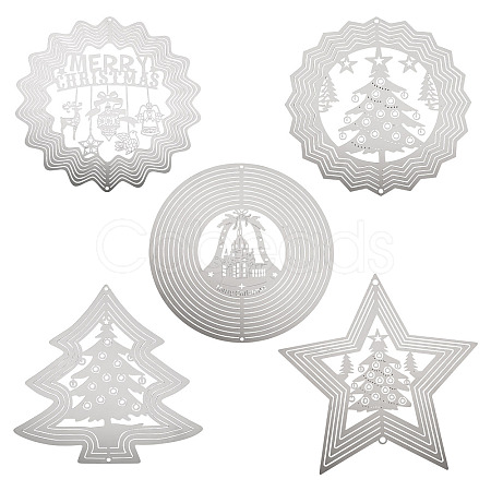 5Pcs 5 Styles Christmas 201 Stainless Steel Laser Cut Connector Charms STAS-TA0005-78-1