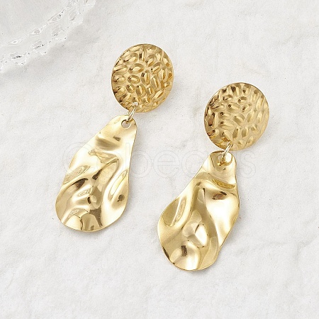 304 Stainless Steel Teardrop with Flat Round Dangle Stud Earrings EJEW-JE06752-1