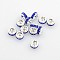 Brass Grade A Rhinestone Spacer Beads, Silver Color Plated, Nickel Free, Rondelle, Sapphire, 5x2.5mm, Hole: 1mm