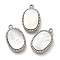 304 Stainless Steel Charms, with Pave Shell, Oval Charm, Stainless Steel Color, 19.5x12x3mm, Hole: 1.2mm