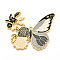 Rack Plating Alloy Enamel Big Pendants, Cadmium Free & Nickel Free & Lead Free, Butterfly with Flower Charms, Golden, Black, 56x69.5x2mm, Hole: 2.5mm