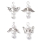 Shell Pearl Beaded Angel Pendants, with Alloy Wings, White, Antique Silver, 26~27.5x18~22.5x6mm, Hole: 2.2mm