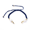 Braided Nylon Cord for DIY Bracelet Making, with Natural Freshwater Pearl & Brass Findings, Golden, Midnight Blue, 6-7/8 inch(17.5cm), 4mm