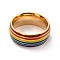 Rainbow Pride Finger Ring, Stripe Grooved Flat Titanium Steel Finger Ring for Women, Golden, US Size 7(17.3mm)