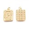 Brass Pendants, with Jump Rings, Cadmium Free & Nickel Free & Lead Free, Rectangle with Letter, Real 18K Gold Plated, Letter.P, 22.5x16x2mm, Jump Ring: 5x1mm, 3mm inner diameter