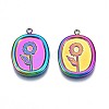Rack Plating Rainbow Color 304 Stainless Steel Cabochon Settings for Enamel STAS-N098-032-2