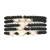 5Pcs 5 Style Synthetic Black Stone & Pearl & Shell Star Beaded Stretch Bracelets Set BJEW-JB09495-02-3