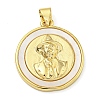 Rack Plating Brass Pave Shell Flat Round Pendants KK-Z063-11G-03-1