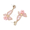 Rose Quartz Dangle Stud Earrings EJEW-MZ00243-4