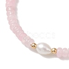 Natural Rose Quartz & Cultured Freshwater Pearl Beads Stretch Bracelets for Women BJEW-JB13473-01-3
