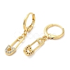 Rack Plating Brass Safety Pin Dangle Leverback Earrings with Cubic Zirconia EJEW-D061-03G-2