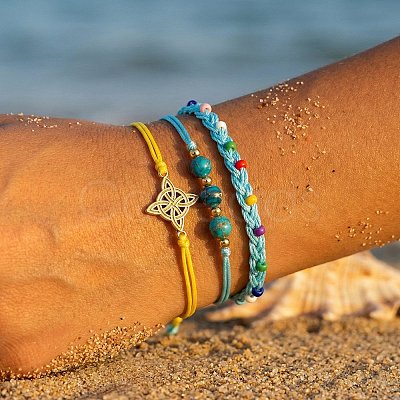 Summer Beach Style Adjustable Synthetic Green Turquoise Imperial Stone Beaded Bracelet Set UQ9789-1-1