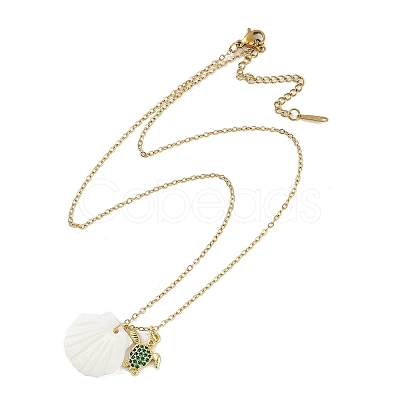 Summer Beach Brass Cubic Zirconia Sea Animal Pendant Necklaces for Women NJEW-B118-03G-04-1