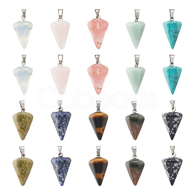 Fashewelry 20Pcs 10 Styles Natural & Synthetic Mixed Gemstone Pendants G-FW0001-36-1