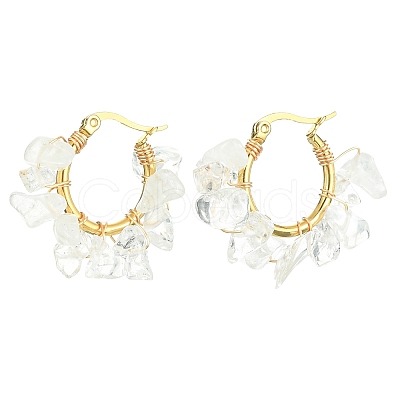 Natural Quartz Crystal Chips Braided Hoop Earrings EJEW-JE04940-06-1