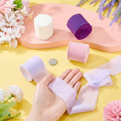4 Rolls 4 Colors Frayed Polyester Ribbon OCOR-TA0002-87A-1