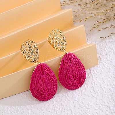 Bohemian Style Raffia & Iron Dangle Stud Earrings FS-WGF5ABF-01-1
