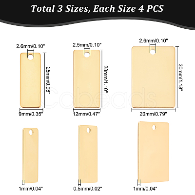 12Pcs 3 Style Ion Plating(IP) 201 Stainless Steel Pendant STAS-DC0006-02-1