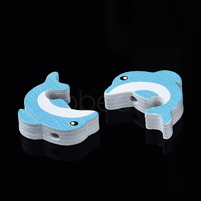 Printed Natural Wooden Beads WOOD-S055-27-1