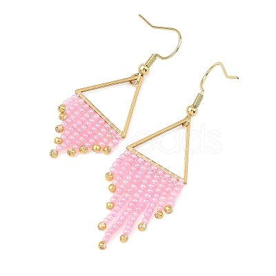 304 Stainless Steel Glass Tassel Dangle Earrings EJEW-MZ00828-1