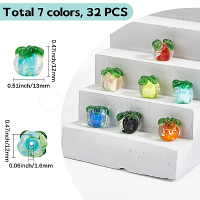 32Pcs 8 Colors Luminous Handmade Lampwork Fruit Beads LAMP-PA0001-28-1