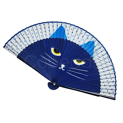 Cat Pattern Bamboo with Satin Folding Fan WOCR-PW0005-01A-02-1