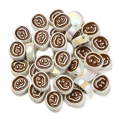 UV Plating Rainbow Iridescent Acrylic Enamel Beads OACR-G012-13-1