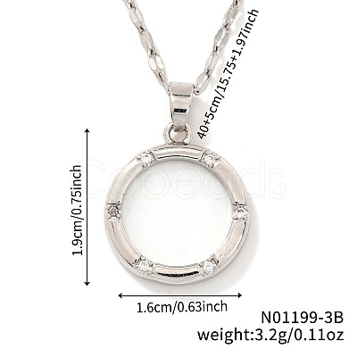 Fashionable Brass Clear Cubic Zirconia Flat Round Pendant Necklaces Women's Versatile Accessory MS7483-2-1