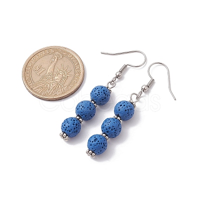 Dyed Nature Lava Rock Round Beaded Dangle Earrings for Women EJEW-JE05636-05-1
