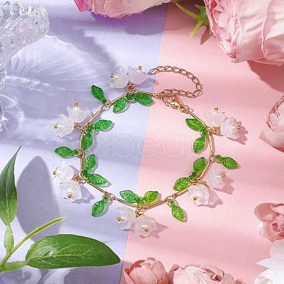 Flower Glass & Acrylic Charm Bracelets BJEW-JB10442-1